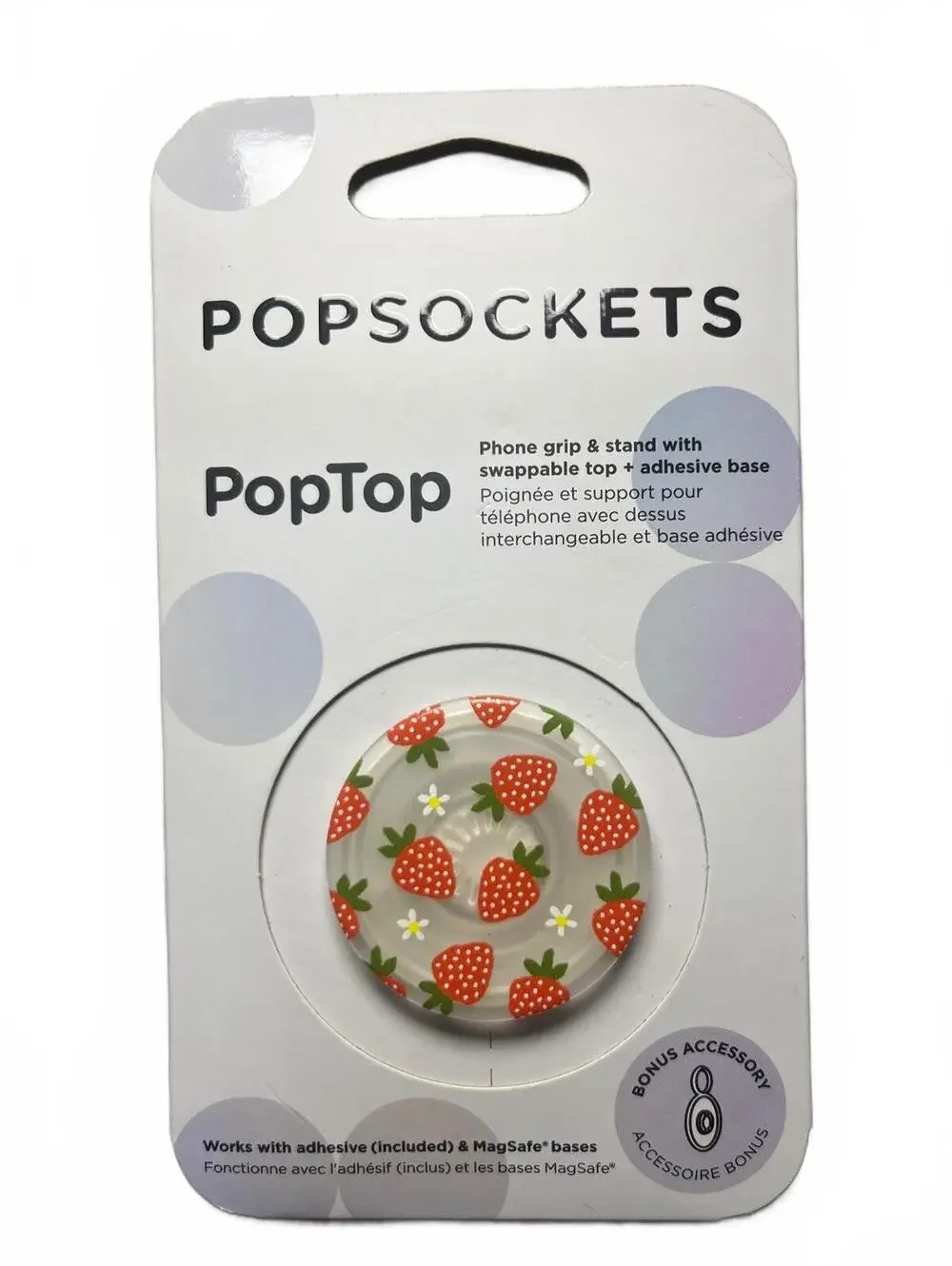 PopSockets PopTop Phone Grip and Stand with Swappable Strawberry Pattern Top NEW